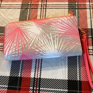 Buxton wallet/ purse with wrist strap. Beautiful coral with gray and white. New